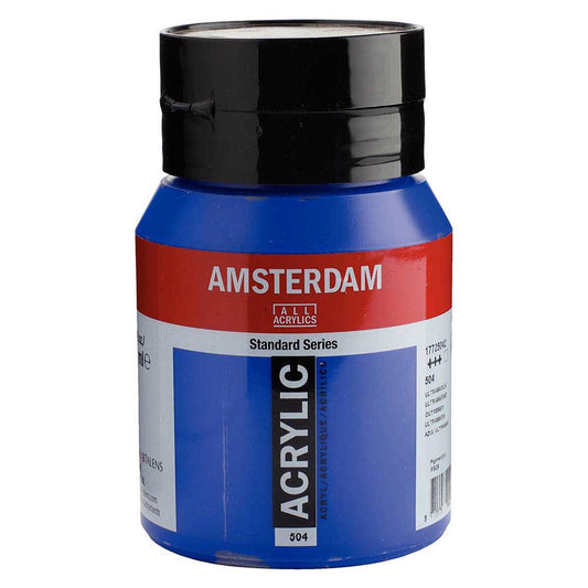 Talens Amsterdam Acrylic 500ml Ultramarine 504 ön cephe etiketi