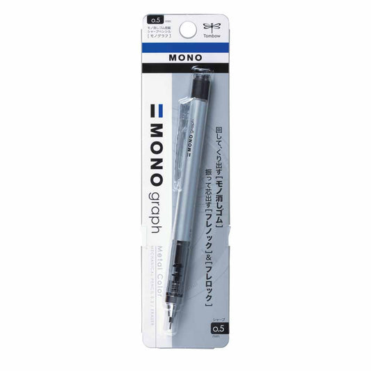 Tombow MONO Graph Metal Mekanik Kurşun Kalem 0.5mm Gümüş (Blisterli)